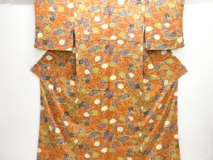 雲に草花模様小紋着物